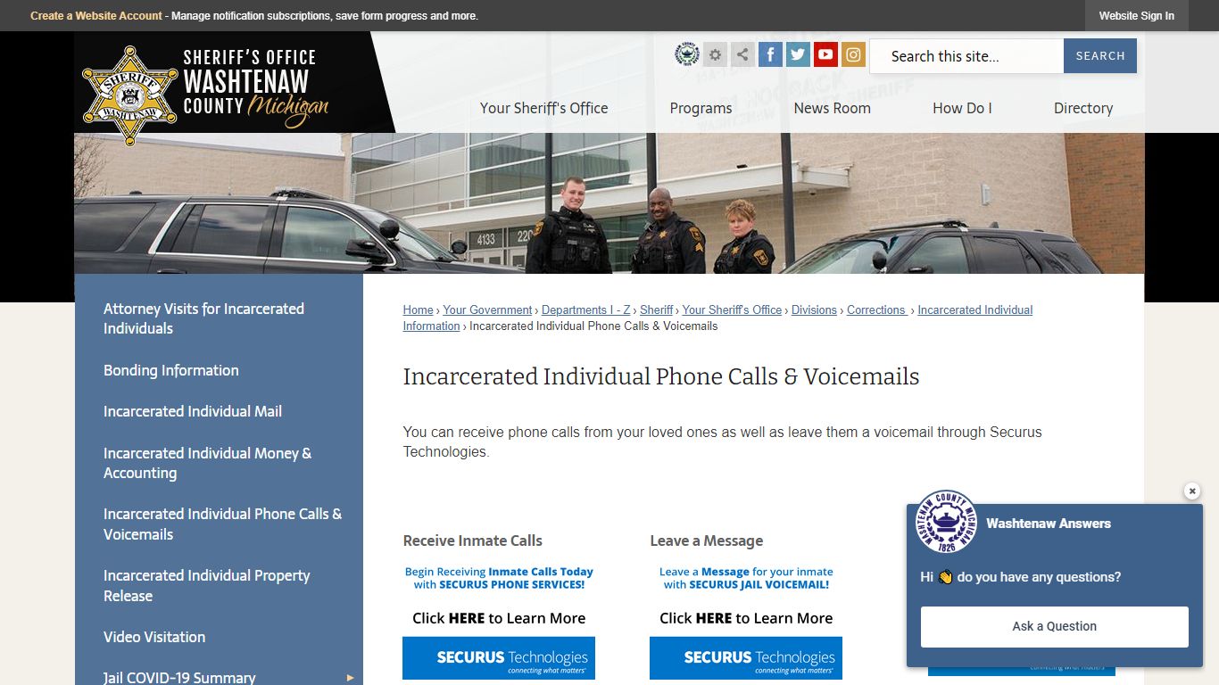 Incarcerated Individual Phone Calls & Voicemails | Washtenaw County, MI